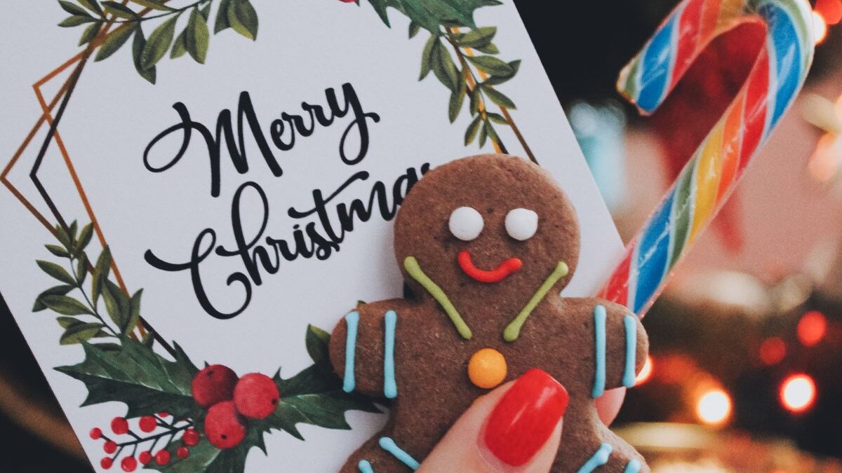 tarjeta y galleta navideña